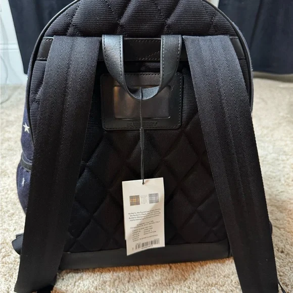Authentic New Jean Burberry Dark Blue Backpack with White Accents